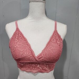 ADRIENNE VITTADINI Pink Rose Lace Removable Pads Bralette Bra Sizes Large